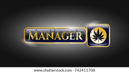  Gold emblem or badge with marijuana leaf icon and Manager text inside