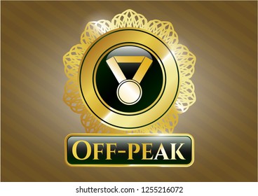  Gold emblem or badge with medal icon and Off-peak text inside