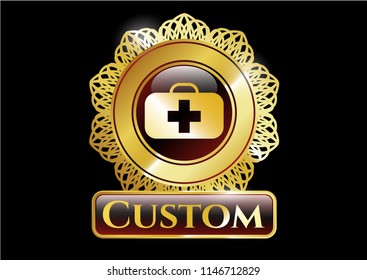  Gold emblem or badge with medical briefcase icon and Custom text inside