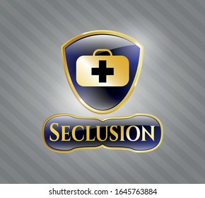  Gold emblem or badge with medical briefcase icon and Seclusion text inside