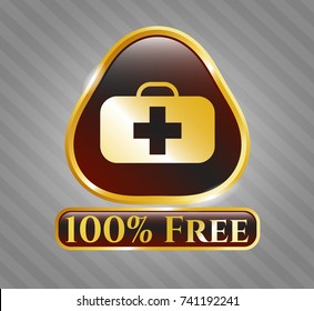  Gold emblem or badge with medical briefcase icon and 100% Free text inside