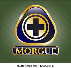  Gold emblem or badge with medicine icon and Morgue text inside