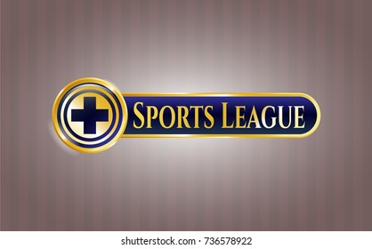  Gold emblem or badge with medicine icon and Sports League text inside