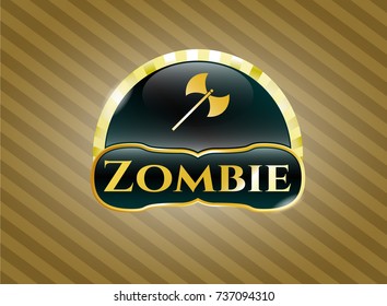  Gold emblem or badge with medieval axe icon and Zombie text inside