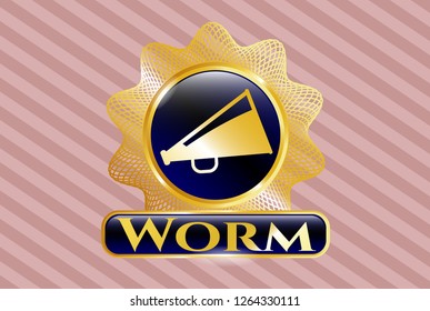  Gold emblem or badge with megaphone icon and Worm text inside
