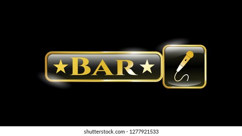  Gold emblem or badge with microphone icon and Bar text inside