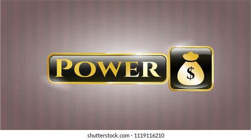 Gold emblem or badge with money bag icon and Power text inside
