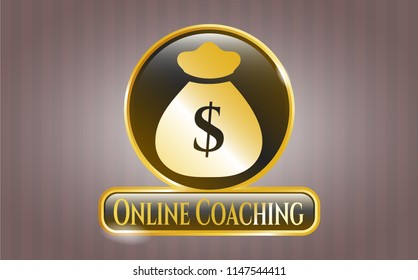  Gold emblem or badge with money bag icon and Online Coaching text inside