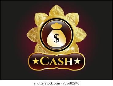  Gold emblem or badge with money bag icon and Cash text inside