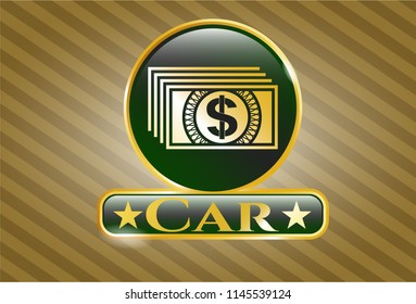  Gold emblem or badge with money icon and Car text inside