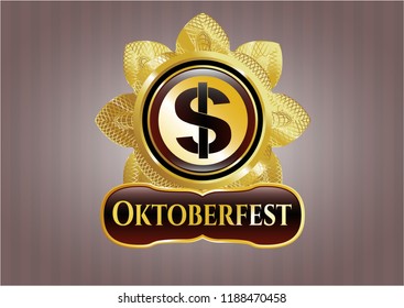  Gold emblem or badge with money icon and Oktoberfest text inside