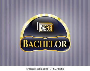  Gold emblem or badge with money icon and Bachelor text inside
