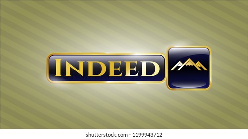  Gold emblem or badge with mountain icon and Indeed text inside