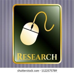  Gold emblem or badge with mouse icon and Research text inside