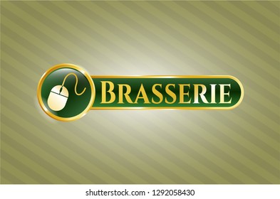  Gold emblem or badge with mouse icon and Brasserie text inside