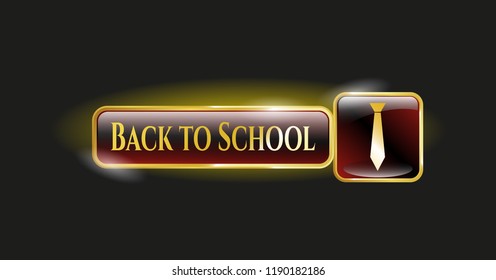  Gold emblem or badge with necktie icon and Back to School text inside
