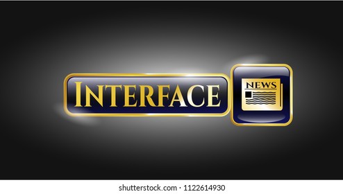  Gold emblem or badge with newspaper icon and Interface text inside