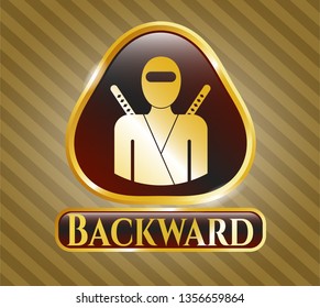  Gold emblem or badge with ninja icon and Backward text inside