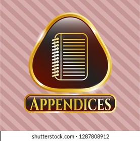  Gold emblem or badge with note book icon and Appendices text inside