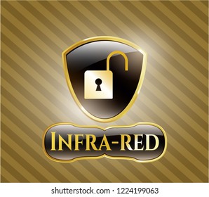  Gold emblem or badge with open lock icon and Infra-red text inside