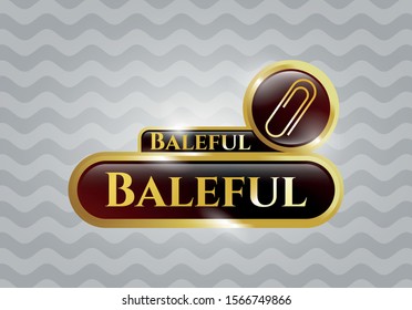  Gold emblem or badge with paper clip icon and Baleful text inside