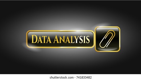  Gold emblem or badge with paper clip icon and Data Analysis text inside