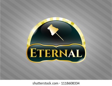  Gold emblem or badge with paper pin icon and Eternal text inside