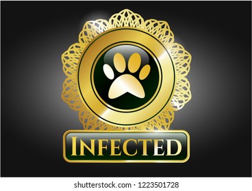  Gold emblem or badge with paw icon and Infected text inside