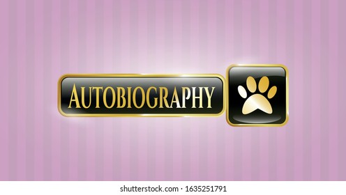  Gold emblem or badge with paw icon and Autobiography text inside