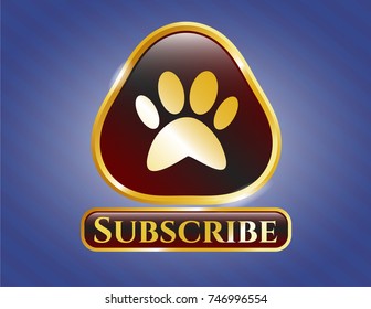  Gold emblem or badge with paw icon and Subscribe text inside