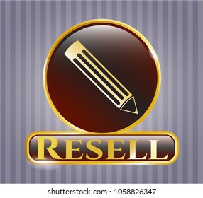  Gold emblem or badge with pencil icon and Resell text inside