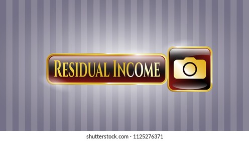  Gold emblem or badge with photo camera icon and Residual Income text inside