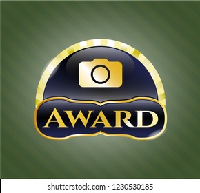  Gold emblem or badge with photo camera icon and Award text inside