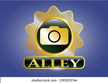  Gold emblem or badge with photo camera icon and Alley text inside