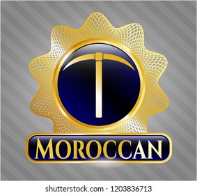  Gold emblem or badge with pickaxe icon and Moroccan text inside