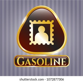   Gold emblem or badge with picture icon and Gasoline text inside