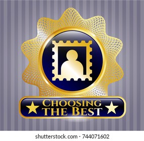  Gold emblem or badge with picture icon and Choosing the Best text inside