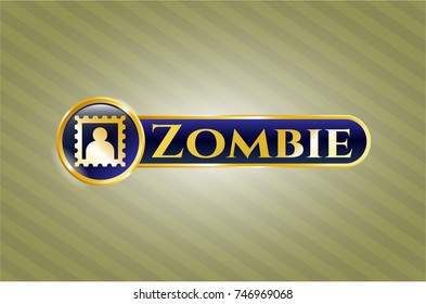  Gold emblem or badge with picture icon and Zombie text inside