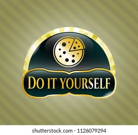  Gold emblem or badge with pizza icon and Do it yourself text inside