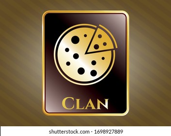  Gold emblem or badge with pizza icon and Clan text inside