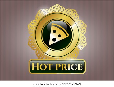  Gold emblem or badge with pizza slice icon and Hot Price text inside