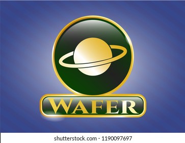  Gold emblem or badge with planet, saturn icon and Wafer text inside