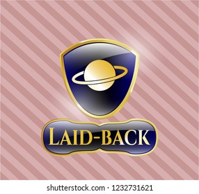  Gold emblem or badge with planet, saturn icon and Laid-back text inside