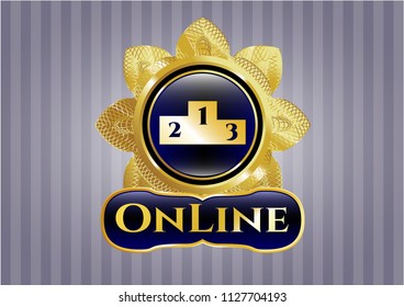  Gold emblem or badge with podium icon and Online text inside