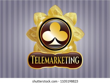  Gold emblem or badge with poker clover icon and Telemarketing text inside