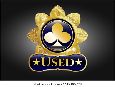  Gold emblem or badge with poker clover icon and Used text inside