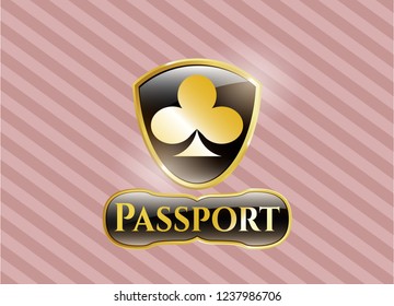  Gold emblem or badge with poker clover icon and Passport text inside