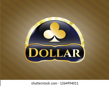  Gold emblem or badge with poker clover icon and Dollar text inside