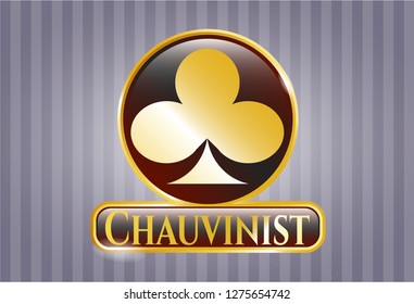  Gold emblem or badge with poker clover icon and Chauvinist text inside