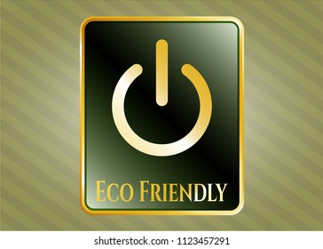  Gold emblem or badge with power icon and Eco Friendly text inside